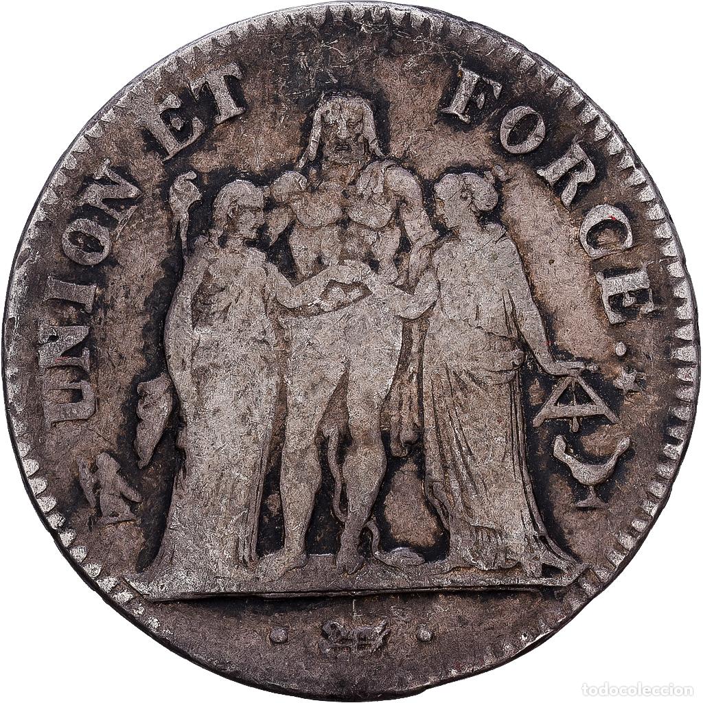 Monedas antiguas de Europa: [#1117967] Moneda, Francia, Union et Force, 5 Francs, an 5/4, Bordeaux, BC+, Plata