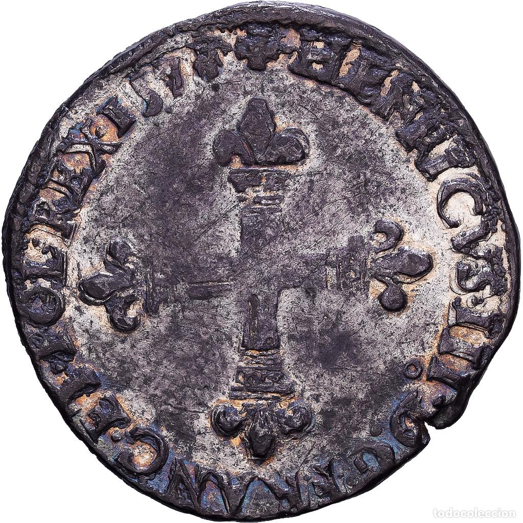 Monedas antiguas de Europa: [#1546154] Francia, Henri III, Quart Ecu, 1577, Rennes, Plata, MBC, Duplessy:1133
