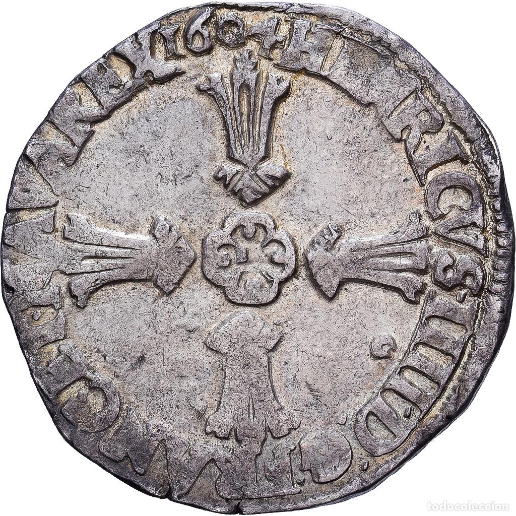 Monedas antiguas de Europa: [#1546156] Francia, Henri IV, Quart Ecu, 1604, Rennes, Plata, MBC, Duplessy:1224