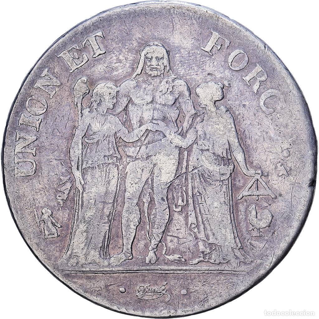 Monedas antiguas de Europa: [#1546162] Francia, 5 Francs, Hercule, An 6 (1798), Paris, Plata, BC, Gadoury:563