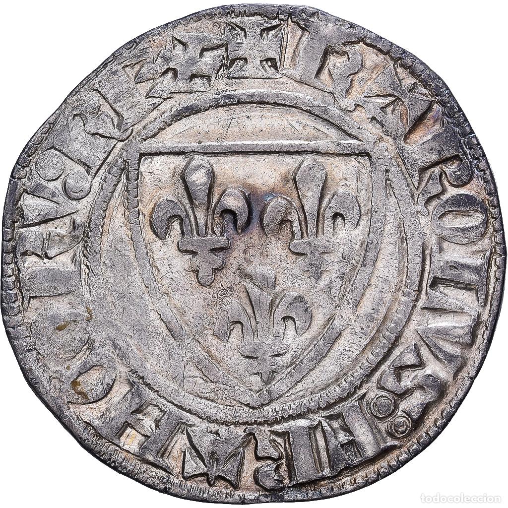 Monedas antiguas de Europa: [#1546093] Francia, Charles VI, Demi Blanc Gu&eacute;nar, 1388, Vell&oacute;n, MBC, Duplessy:378