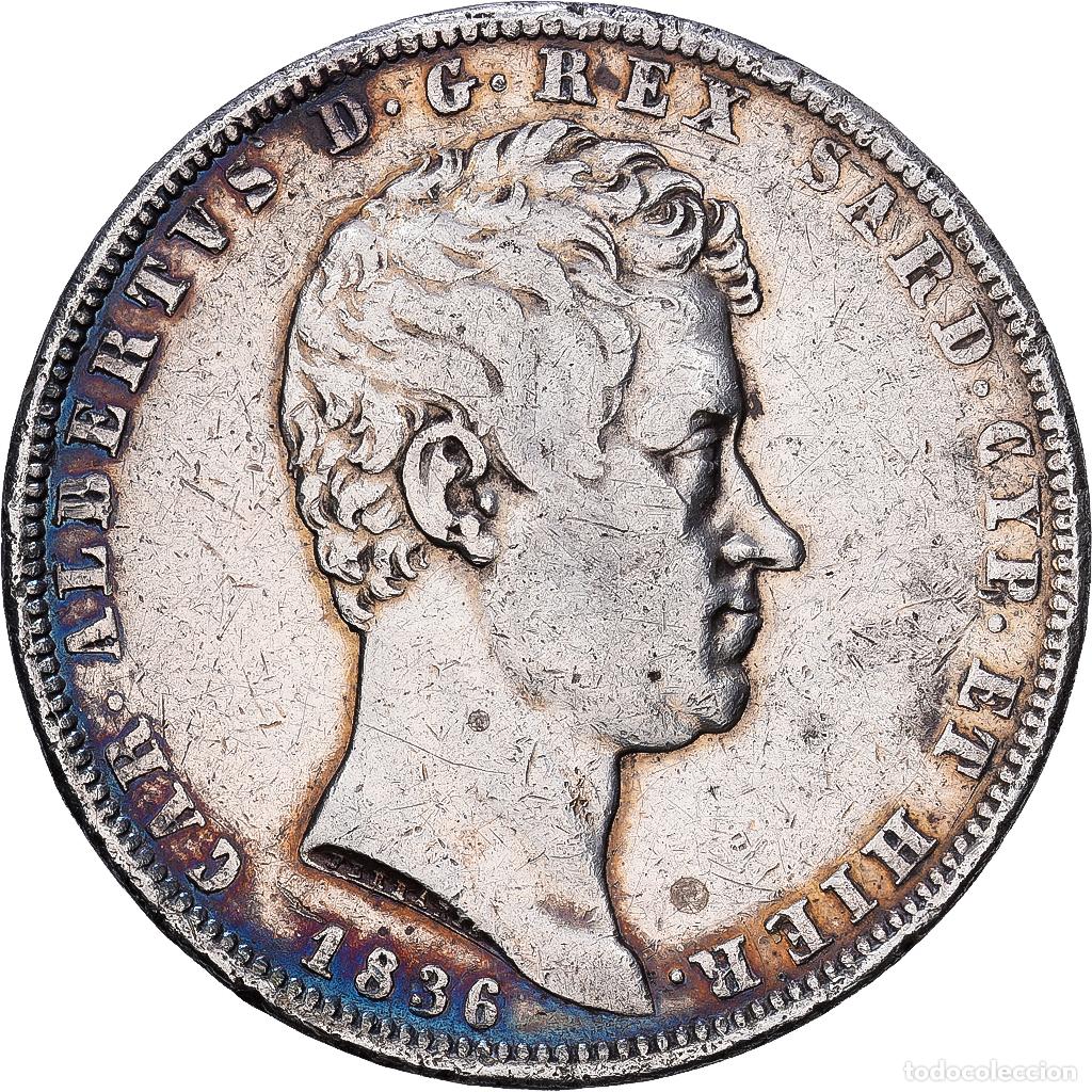 Monedas antiguas de Europa: [#1117944] Kingdom of Sardinia, SARDINIA, Carlo Alberto, 5 Lire, 1836, Genoa, Plata, BC+