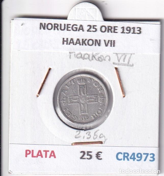 Monedas antiguas de Europa: CR4973 MONEDA NORUEGA 25 ORE 1913 HAAKON VII PLATA
