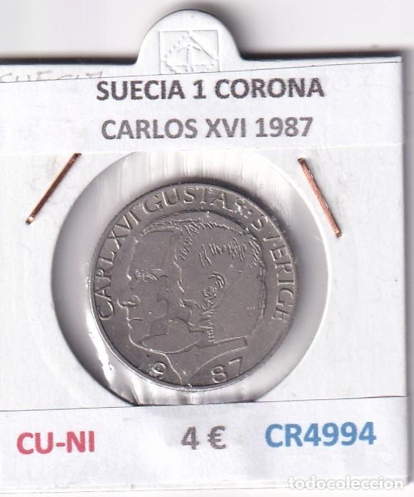 Monedas antiguas de Europa: CR4994 MONEDA SUECIA 1 CORONA CARLOS XVI 1987 CU-NI