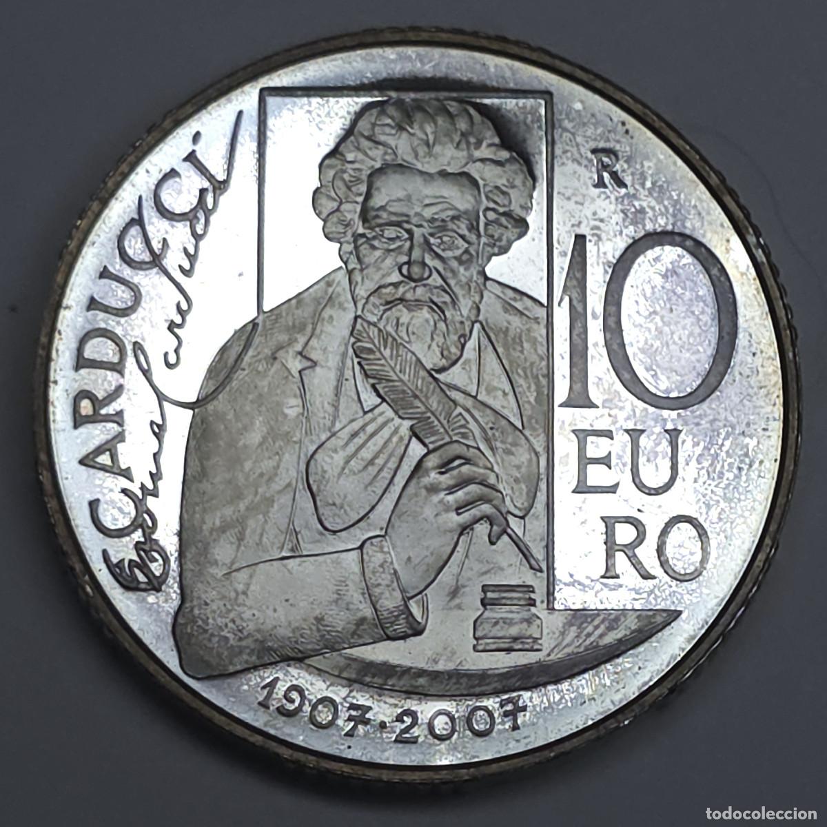 Monedas antiguas de Europa: MONEDA DE PLATA SAN MARINO 10 EURO 2007 CENTENARO MUERTE CARDUCCI PROOF