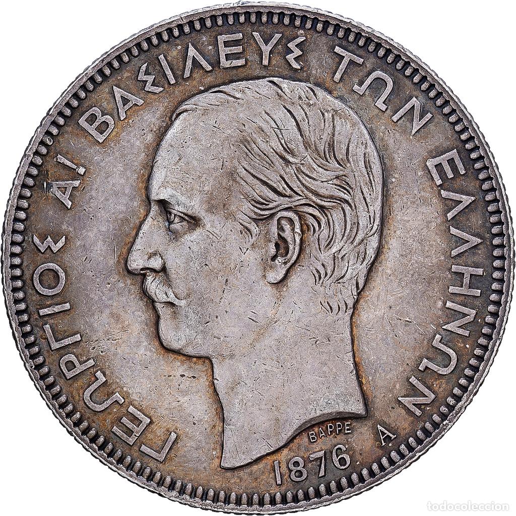 Monedas antiguas de Europa: [#1203108] Grecia, George I, 5 Drachmai, 1876, Paris, Plata, MBC, KM:46