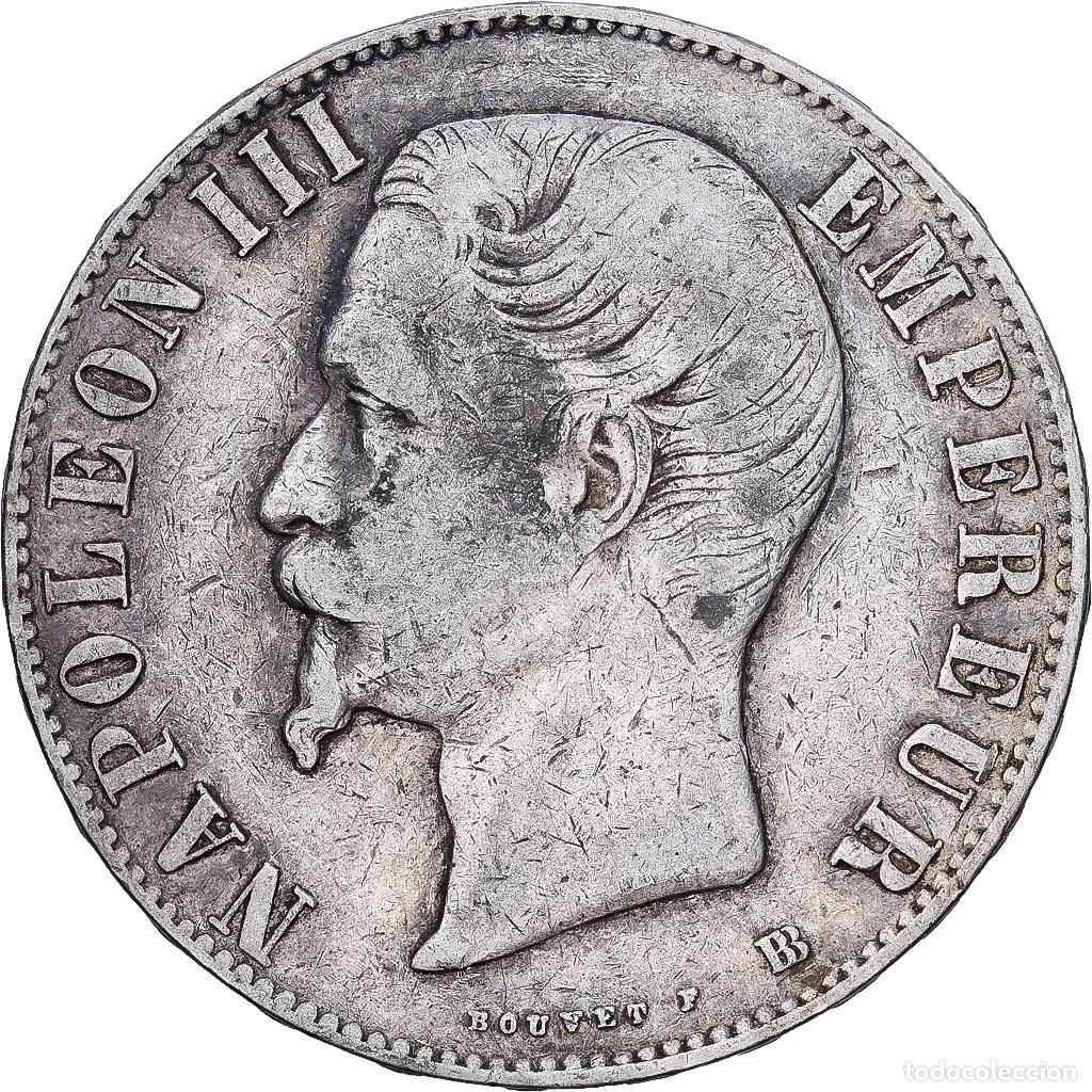 Monedas antiguas de Europa: [#1117940] Moneda, Francia, Napoleon III, 5 Francs, 1855, Strasbourg, BC+, Plata, KM:782.2