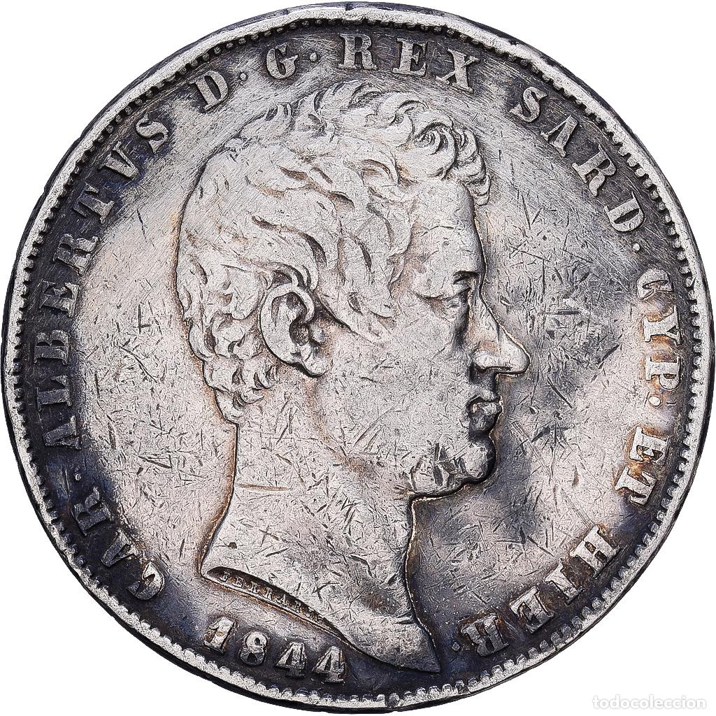 Monedas antiguas de Europa: [#1540118] Estados italianos, SARDINIA, Carlo Alberto, 5 Lire, 1844, Genoa, Plata, BC+