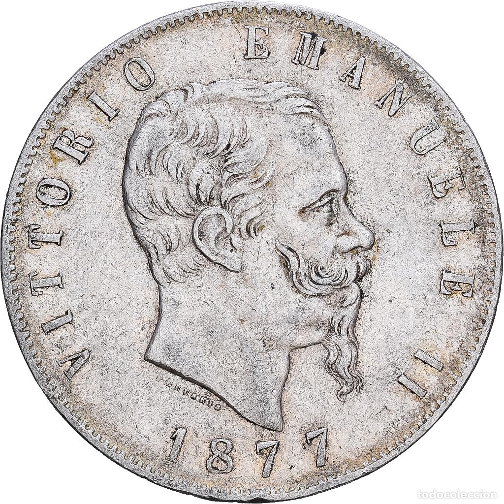 Monedas antiguas de Europa: [#1203110] Italia, Vittorio Emanuele II, 5 Lire, 1877, Rome, Plata, BC+, KM:8.4