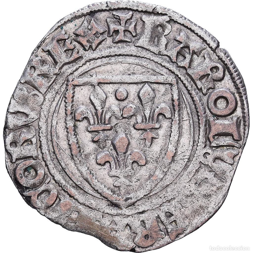 Monedas antiguas de Europa: [#1546150] Francia, Charles VI, Blanc Gu&eacute;nar, 1417, Tours, Vell&oacute;n, BC+, Duplessy:377D