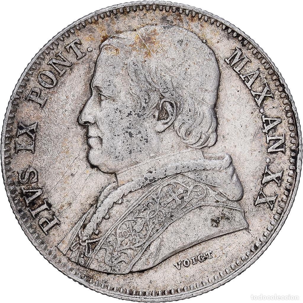 Monedas antiguas de Europa: [#1121690] Estados italianos, PAPAL STATES, Pius IX, 20 Baiocchi, 1865, Rome, Plata, BC+