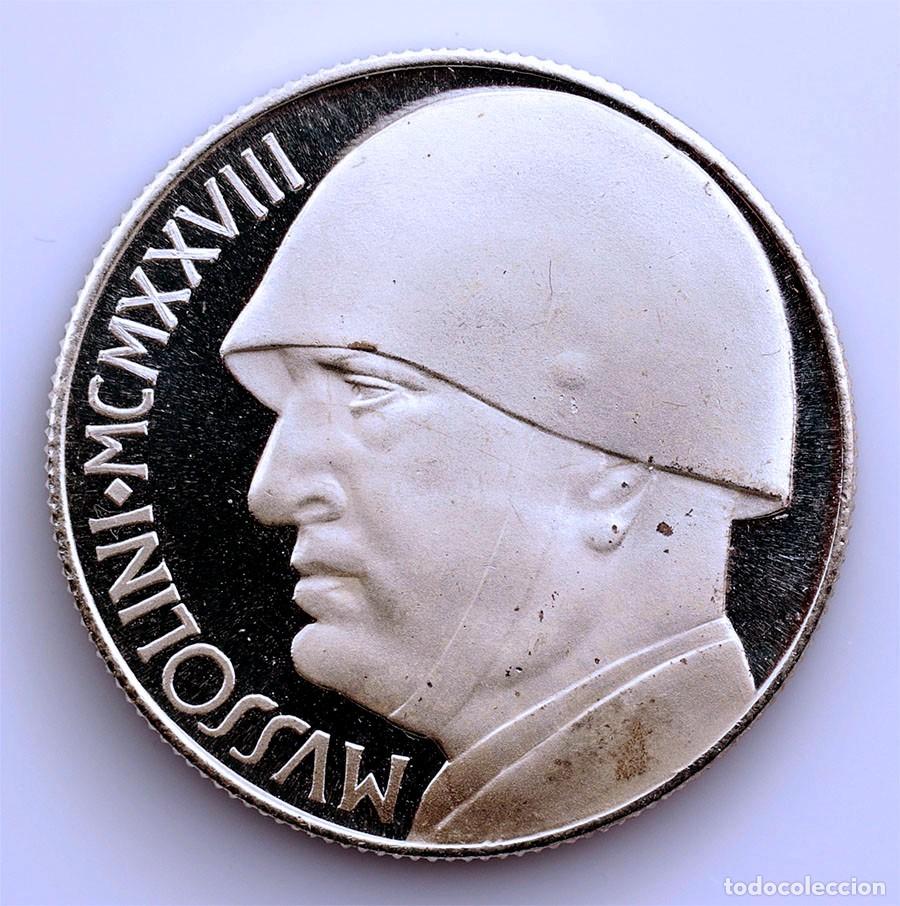 Monnaies anciennes de Europe: SC-Italia. Benito Mussolini. Medalla de 20 liras SC/UNC. Metal blanco 14,3 g.