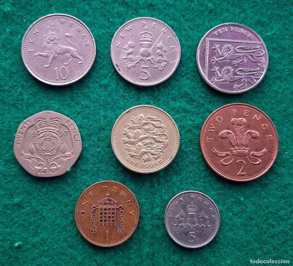 Monedas antiguas de Europa: Lote de 8 monedas de Reino Unido ( Pence ) conjunto de monedas Inglesas
