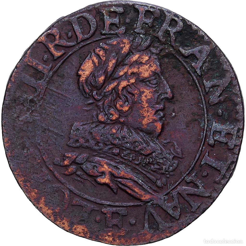 Monedas antiguas de Europa: [#1546134] Francia, Louis XIII, Double Tournois, 1632, Tours, Bronce, BC+, Gadoury:9a