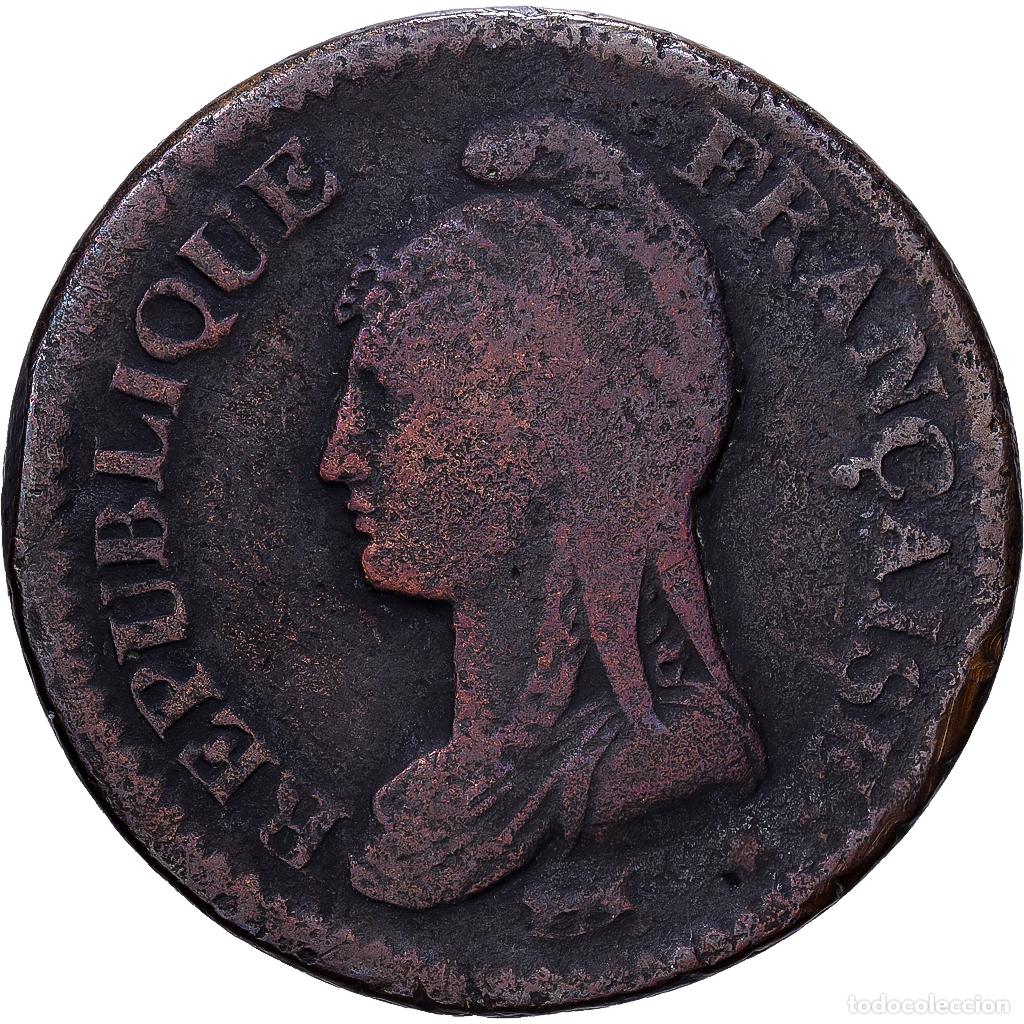 Monedas antiguas de Europa: [#1546171] Francia, Directoire, 1 D&eacute;cime, AN 8, Strasbourg, Cobre, BC+, Gadoury:187a
