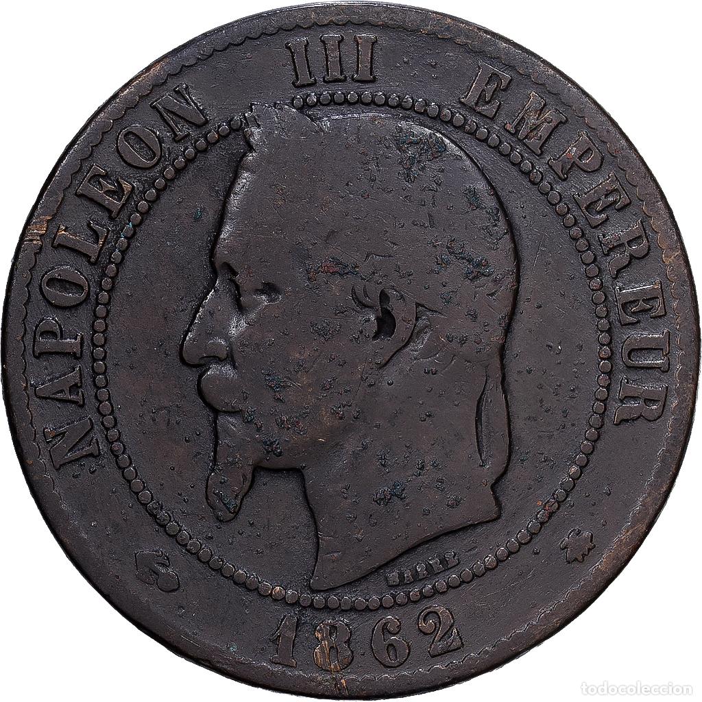 Monedas antiguas de Europa: [#1546209] Francia, Napoleon III, 10 Centimes, 1862, Paris, Bronce, BC+, Gadoury:253
