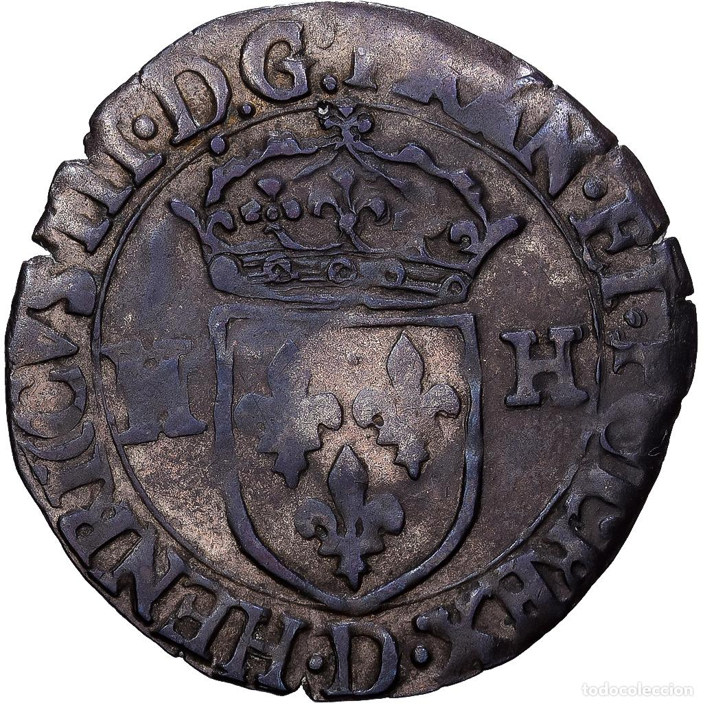 Monedas antiguas de Europa: [#1546197] Francia, Henri III, Douzain aux deux H, 1577, Lyon, Vell&oacute;n, MBC, Duplessy:1140
