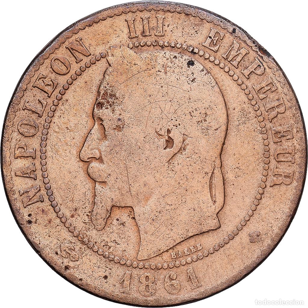 Monedas antiguas de Europa: [#1546212] Francia, Napoleon III, 10 Centimes, 1861, Strasbourg, Bronce, BC+, Gadoury:253
