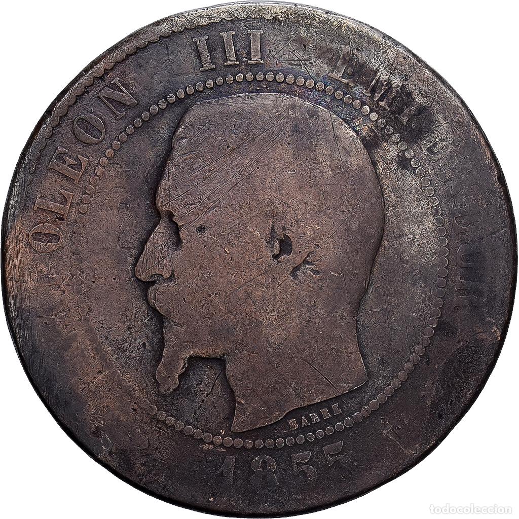 Monedas antiguas de Europa: [#1546215] Francia, Napoleon III, 10 Centimes, 1855, Strasbourg, Bronce, BC, Gadoury:248