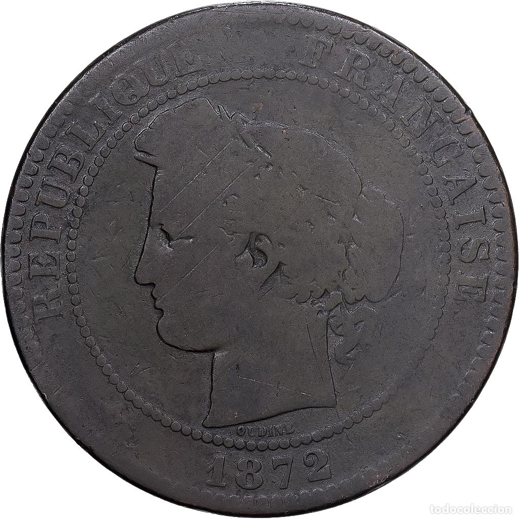 Monedas antiguas de Europa: [#1546217] Francia, 10 Centimes, C&eacute;r&egrave;s, 1872, Bordeaux, Bronce, BC+, Gadoury:265a
