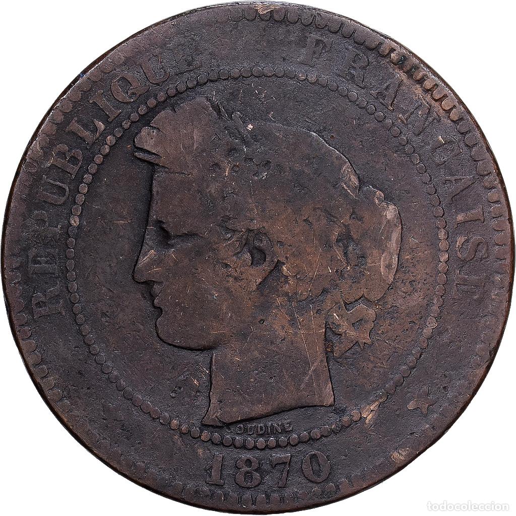 Monedas antiguas de Europa: [#1546220] Francia, 10 Centimes, C&eacute;r&egrave;s, 1870, Paris, Bronce, BC+, Gadoury:265