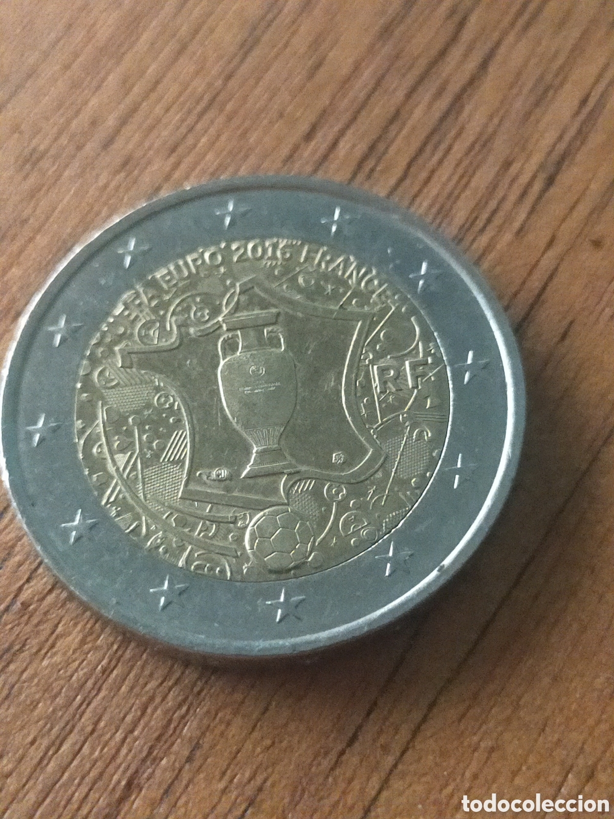Monedas antiguas de Europa: 2 euros de Francia del a&ntilde;o 2016, acu&ntilde;ada con motivo del Campeonato de Europa de F&uacute;tbol