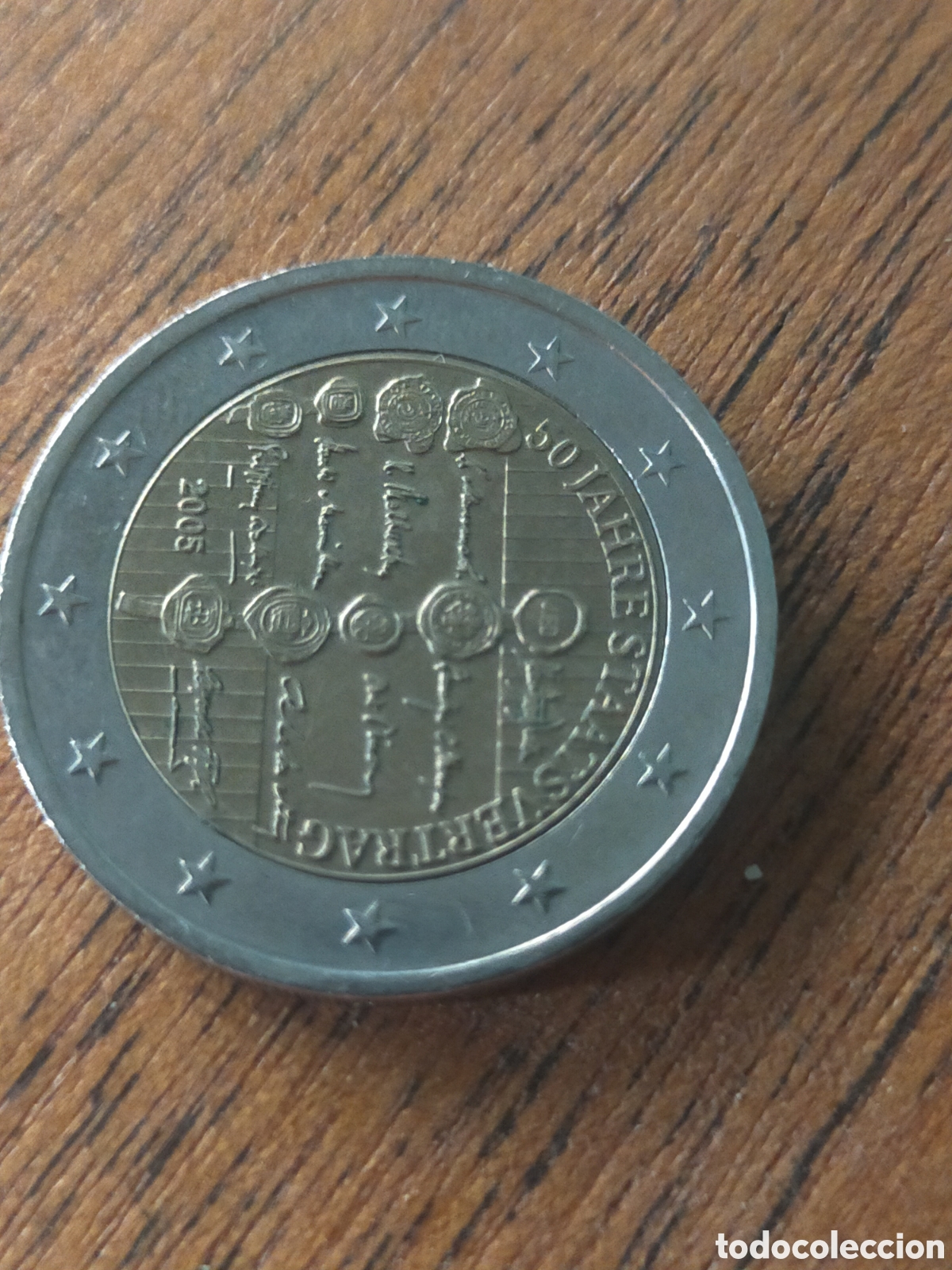 Monedas antiguas de Europa: 2 euros conmemorativa de Austria 2005 celebra el 50.&ordm; aniversario del Tratado de Estado austriaco