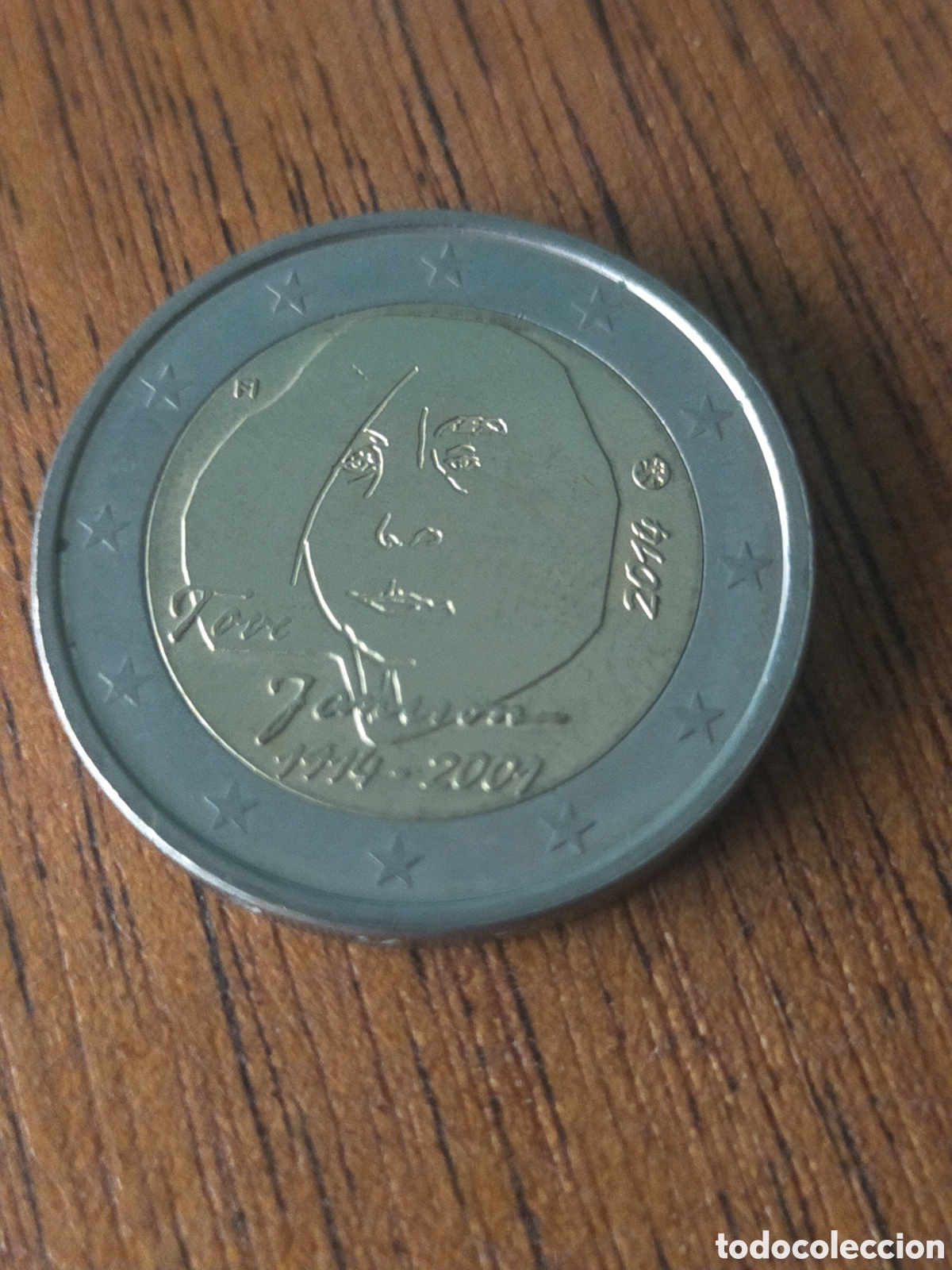 Monedas antiguas de Europa: 2 euros emitida por Finlandia en 2014 dedicada al centenario del nacimiento de Tove Jansson,