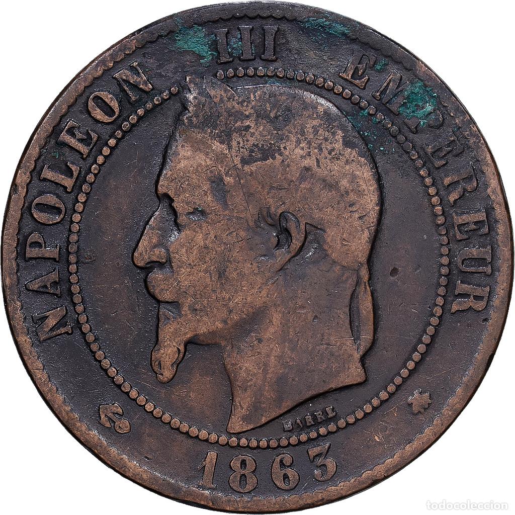Monedas antiguas de Europa: [#1546210] Francia, Napoleon III, 10 Centimes, 1863, Paris, Bronce, BC+, Gadoury:253