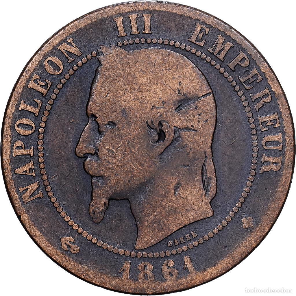Monedas antiguas de Europa: [#1546211] Francia, Napoleon III, 10 Centimes, 1861, Strasbourg, Bronce, BC+, Gadoury:253