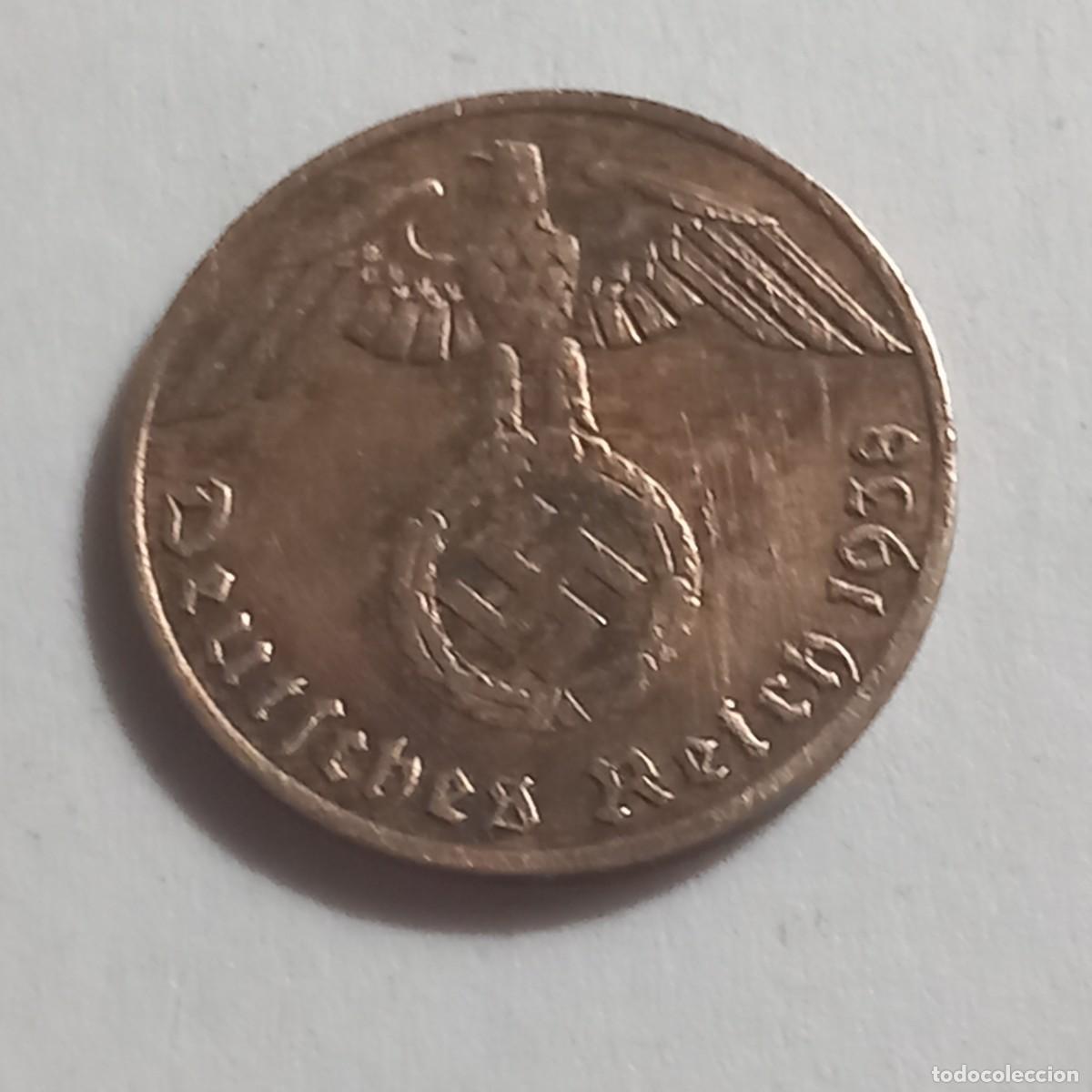 Monedas antiguas de Europa: Moneda de 1 pfening Alemania III reich 1938.