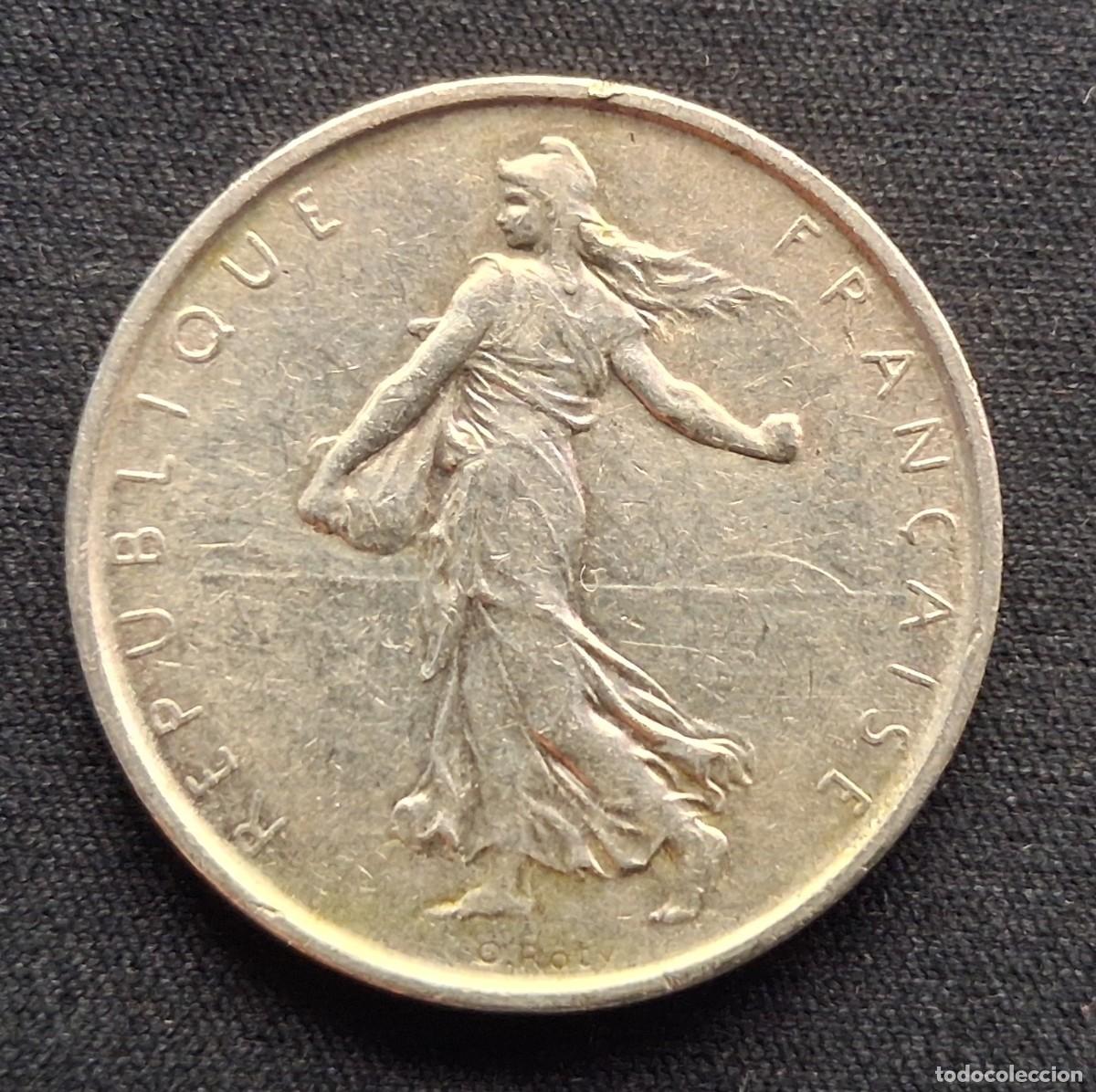 Monedas antiguas de Europa: Moneda de plata Francesa de 5 Francos ( Francia ) 1963 (Estilo medio duro, 5 pesetas)