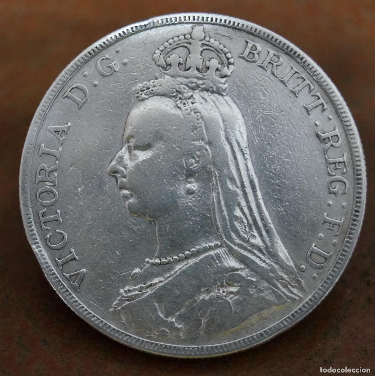Monedas antiguas de Europa: Corona de plata del a&ntilde;o 1890 de la Reina Victoria de Gran Breta&ntilde;a