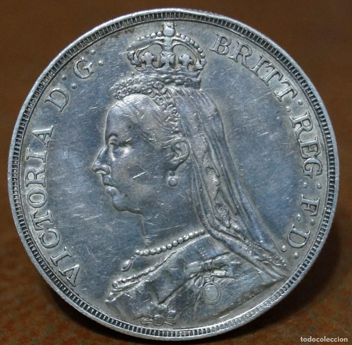Monedas antiguas de Europa: Corona de plata del a&ntilde;o 1892 de la Reina Victoria de Gran Breta&ntilde;a