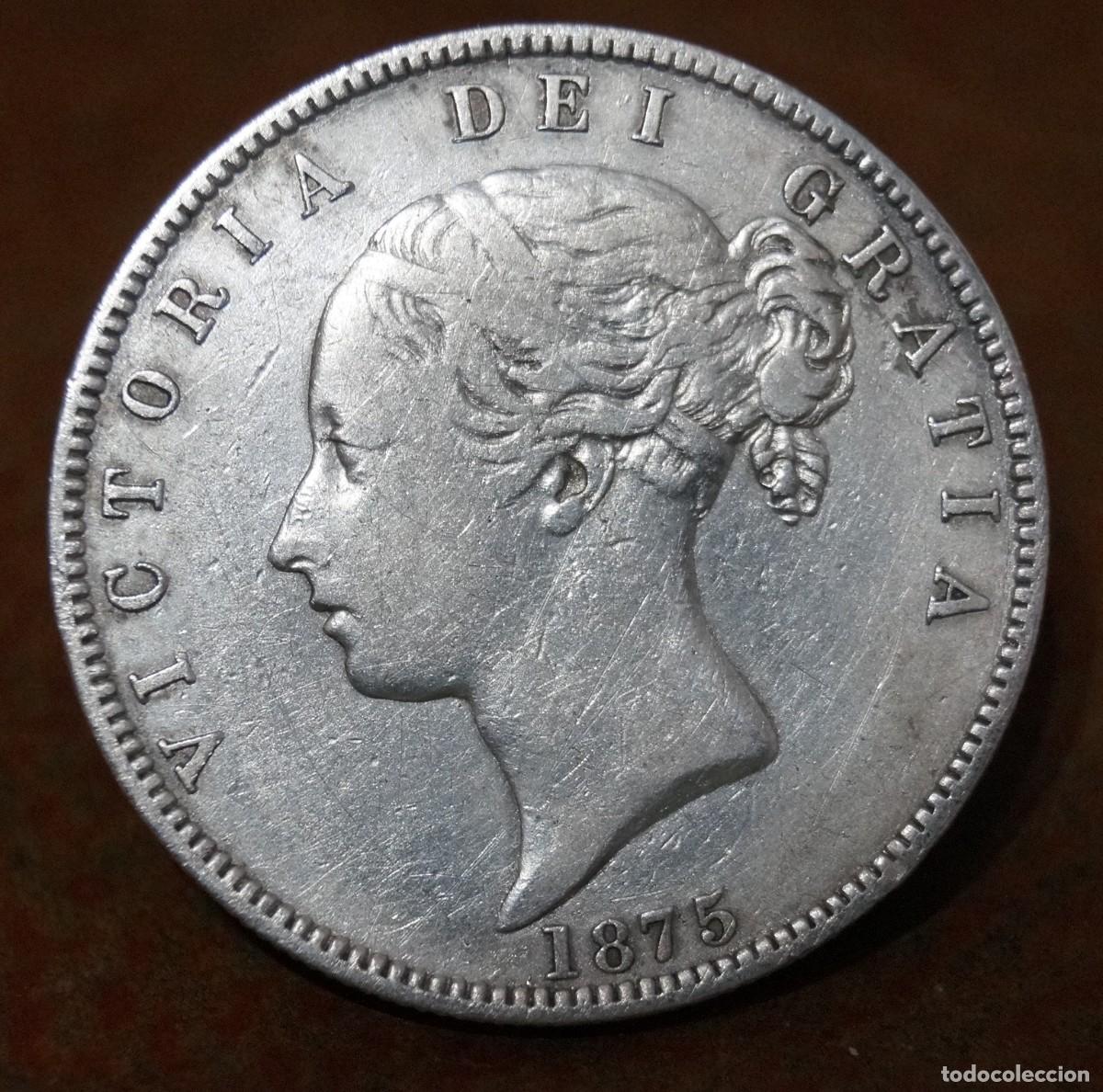 Monedas antiguas de Europa: Media corona de plata del a&ntilde;o 1875 de la Reina Victoria de Gran Breta&ntilde;a