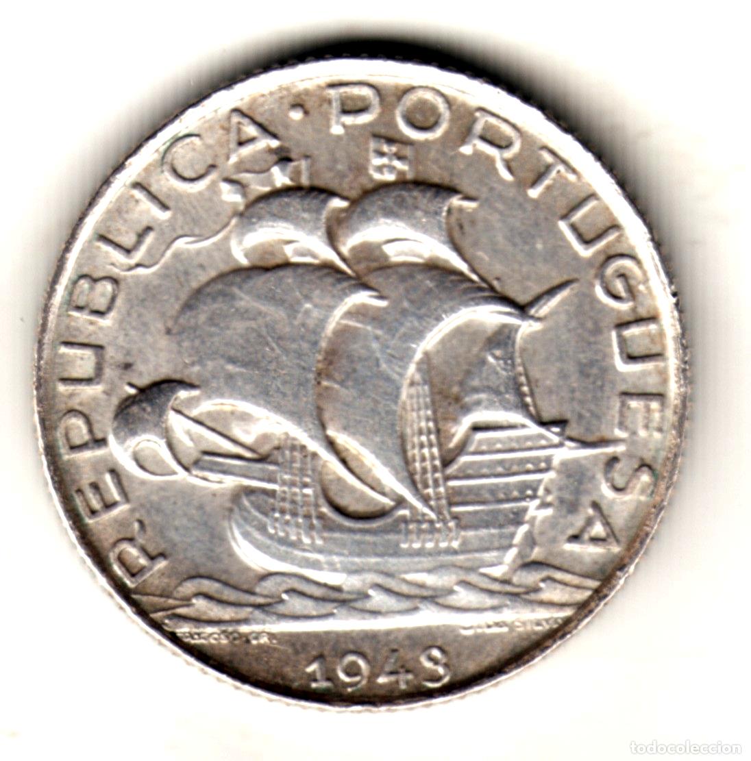 Monedas antiguas de Europa: Portugal 2,5 escudos plata 1943 BARCO S/C