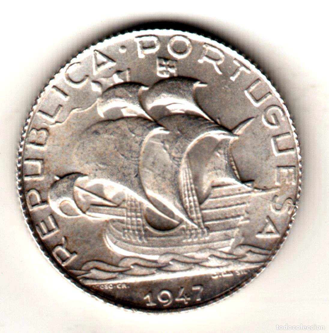 Monedas antiguas de Europa: Portugal 2,5 escudos plata 1947 BARCO S/C