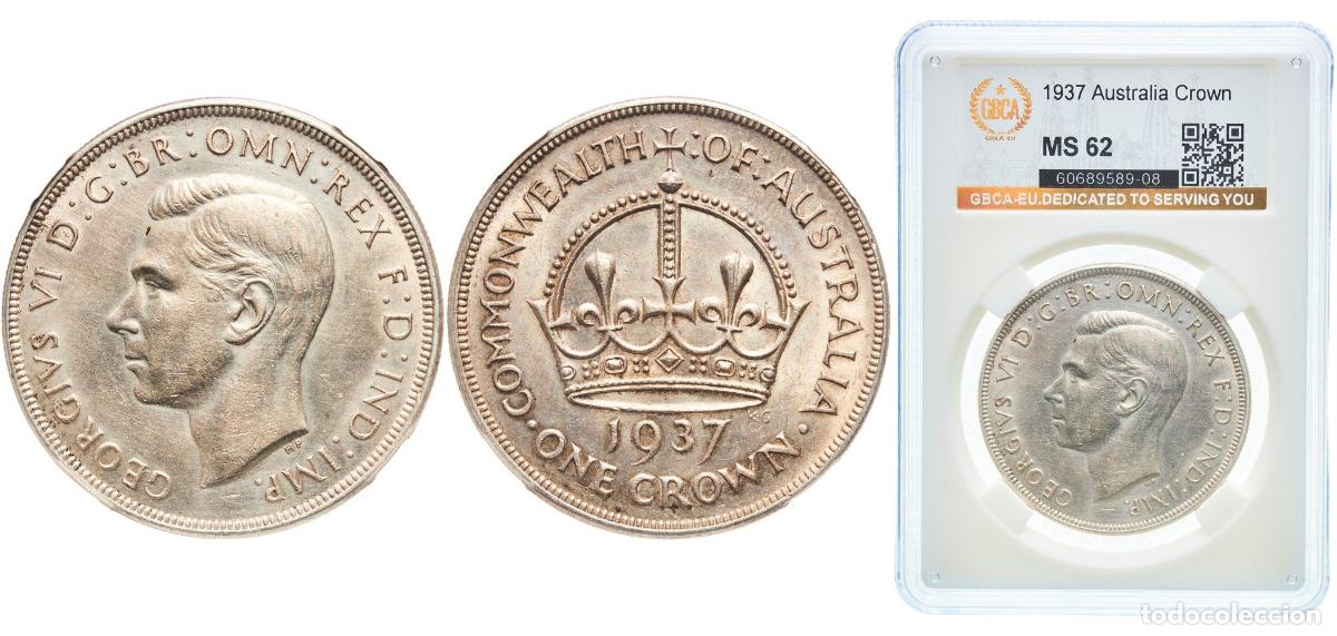 Monedas antiguas de Europa: Australia Commonwealth 1937 1 Crown - George VI (Coronation) Silver (.925) Royal Mint (1008000) 28.