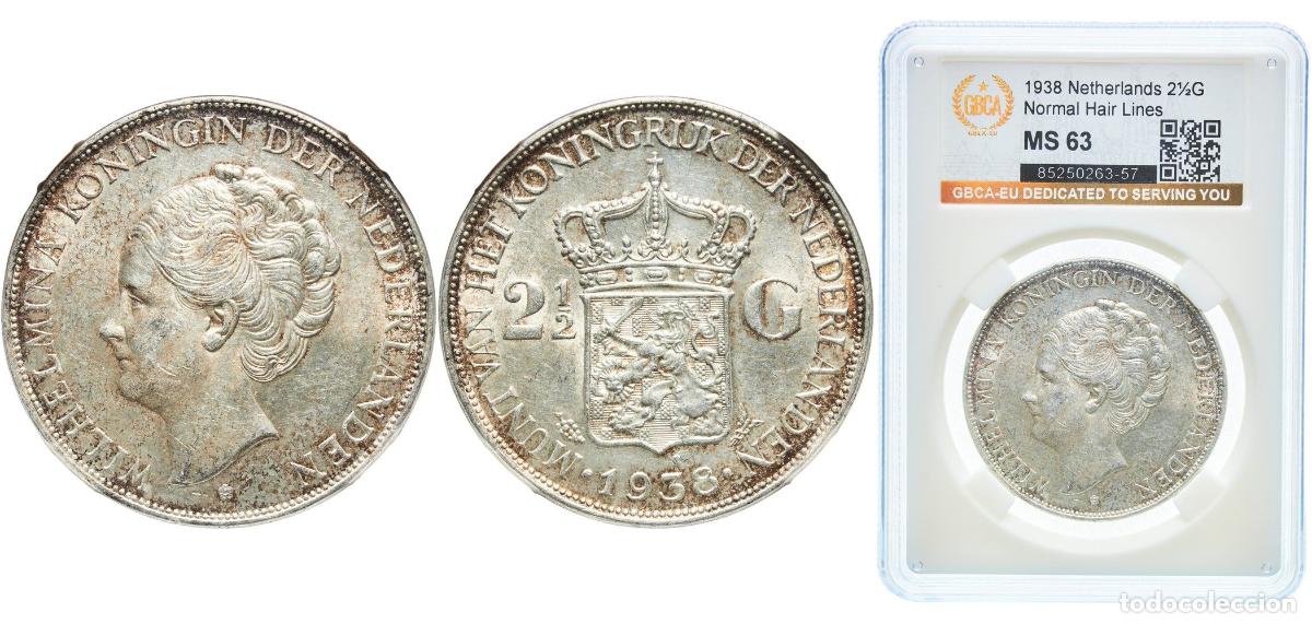 Monedas antiguas de Europa: Netherlands Kingdom 1938 2&frac12; Gulden - Wilhelmina I Silver (.720) (Copper (.280)) Utrecht Mint (20000