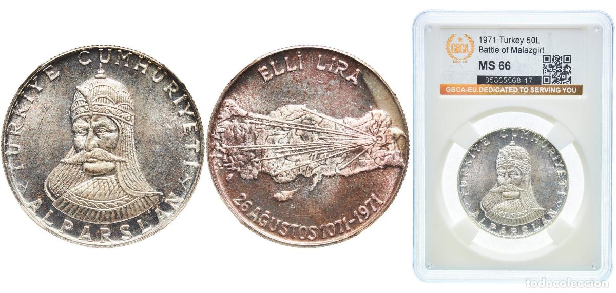 Monedas antiguas de Europa: Turkey Republic 1971 50 Lira (Battle of Malazgirt) Silver (.830) (30827) 19g GBCA MS KM 900