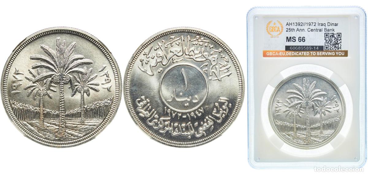 Monedas antiguas de Europa: Iraq Republic AH1392 (1972) 1 Dinar (Central Bank) Silver (.500) Royal Mint (50000) 31g GBCA MS KM