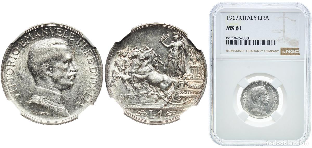 Monedas antiguas de Europa: Italy Kingdom 1917 R 1 Lira - Vittorio Emanuele III Silver (.835) Rome Mint (9744014) 5g NGC MS 61