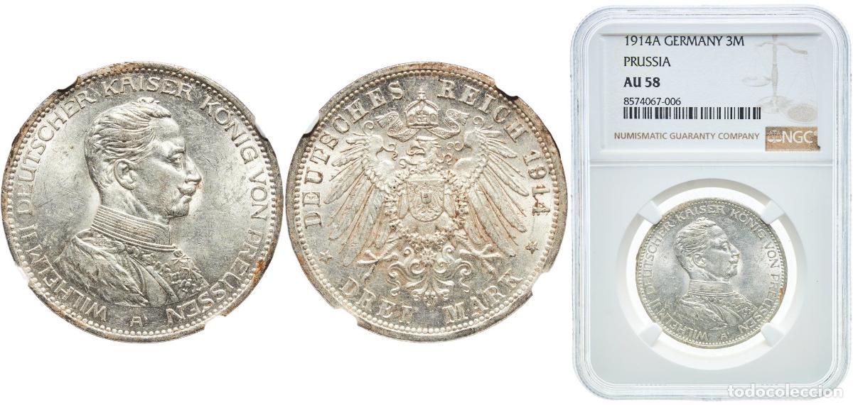 Monedas antiguas de Europa: Germany Kingdom of Prussia Second Empire 1914 A 3 Mark - Wilhelm II Silver (.900) Berlin Mint (2022