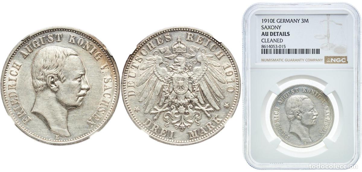 Monedas antiguas de Europa: Germany Kingdom of Saxony Second Empire 1910 E 3 Mark - Friedrich August III Silver (.900) Muldenh&uuml;