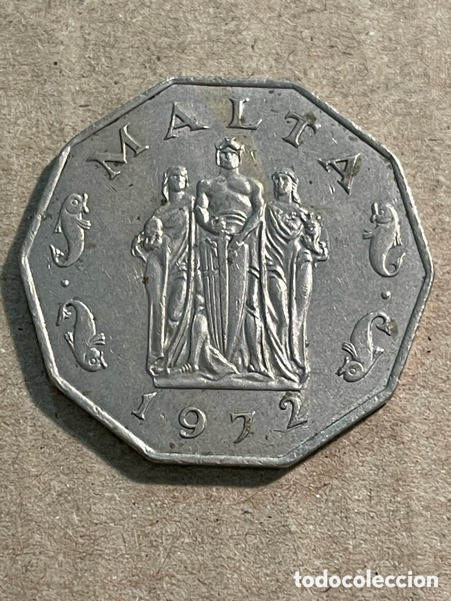 Monedas antiguas de Europa: Moneda Malta 50 cents 1972. Cupron&iacute;quel