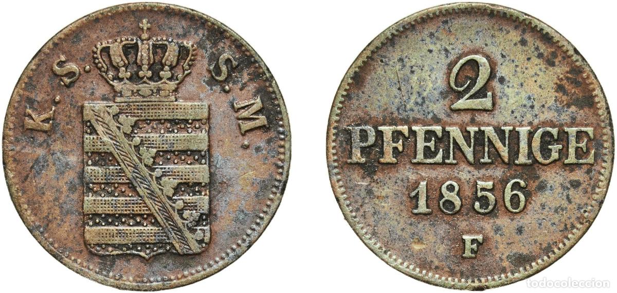 Monedas antiguas de Europa: Germany Kingdom of Saxony German states 1856 F 2 Pfennige - John Copper Dresden Mint (2181535) 3.16