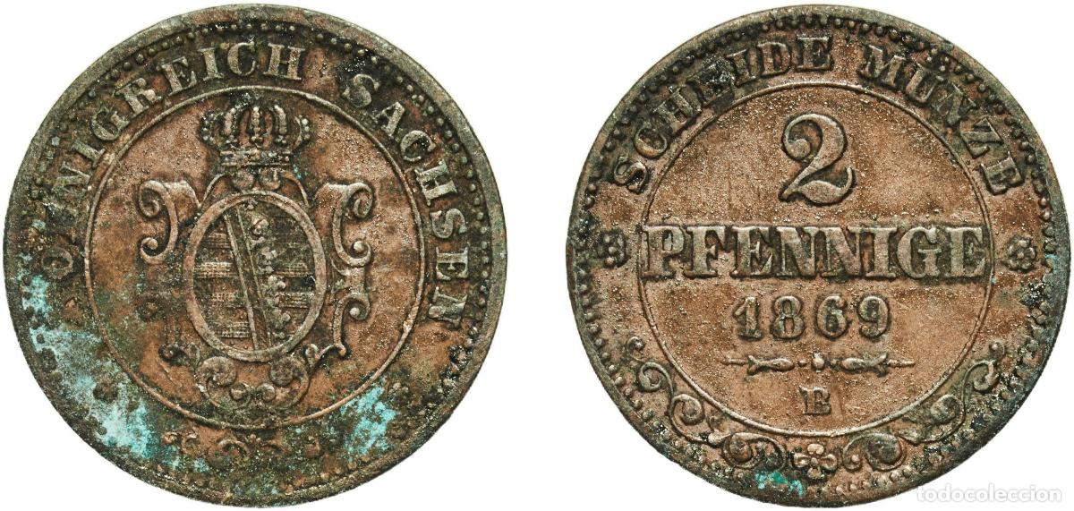 Monedas antiguas de Europa: Germany Kingdom of Saxony German states 1869 B 2 Pfennige - John Copper Dresden Mint (2220000) 3g V