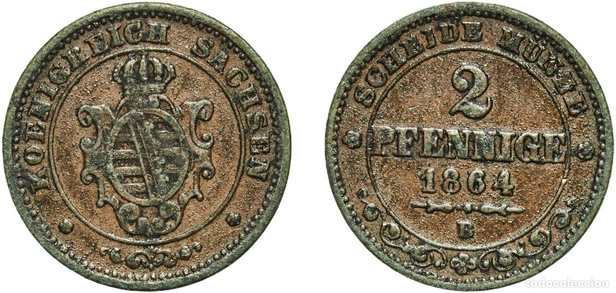 Monedas antiguas de Europa: Germany Kingdom of Saxony German states 1864 2 Pfennige - John Copper Dresden Mint (3139000) 2.95g