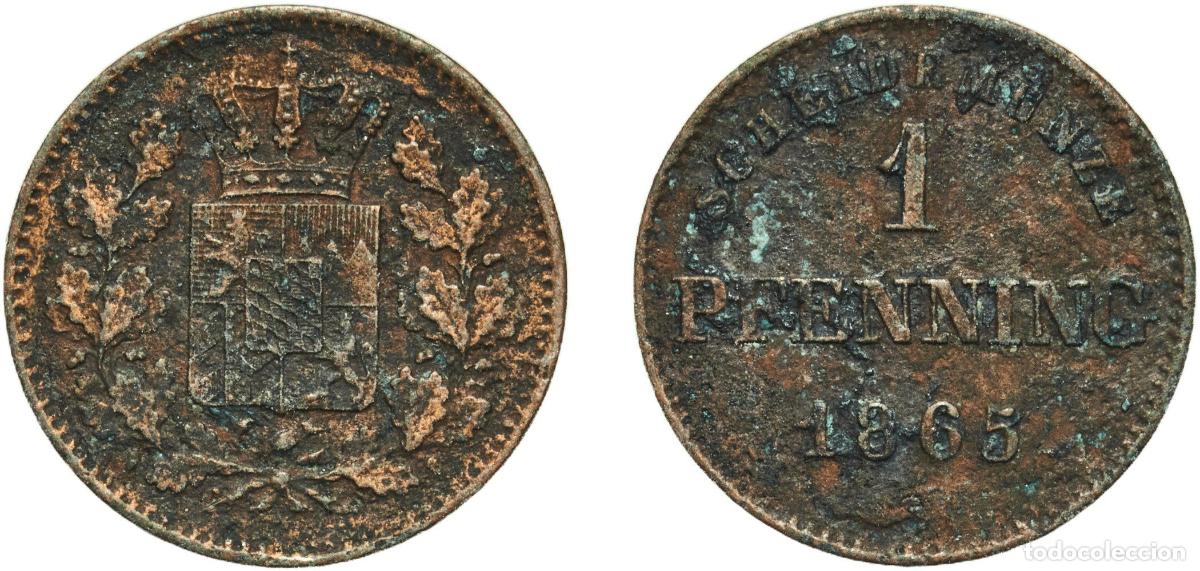 Monedas antiguas de Europa: Germany Kingdom of Bavaria German states 1865 1 Pfenning - Maximilian II Copper Munich Mint (140100