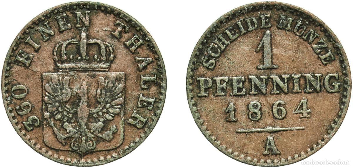 Monedas antiguas de Europa: Germany Kingdom of Prussia German states 1864 A 1 Pfenning - Wilhelm I Copper Berlin Mint 1.49g XF